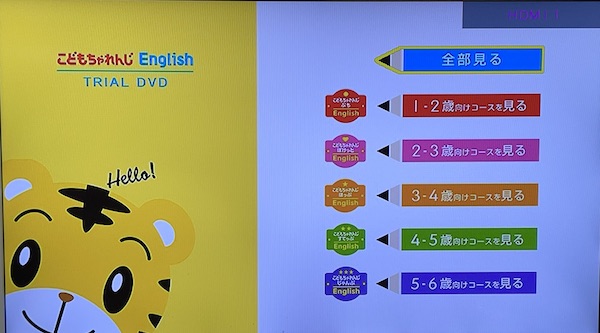 こどもちゃれんじEnglish 体験版DVDのメニュー画面